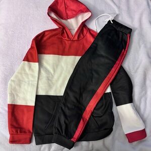 Amazon Essentials Red, White & Black Kids Hoodie and Jogger Set